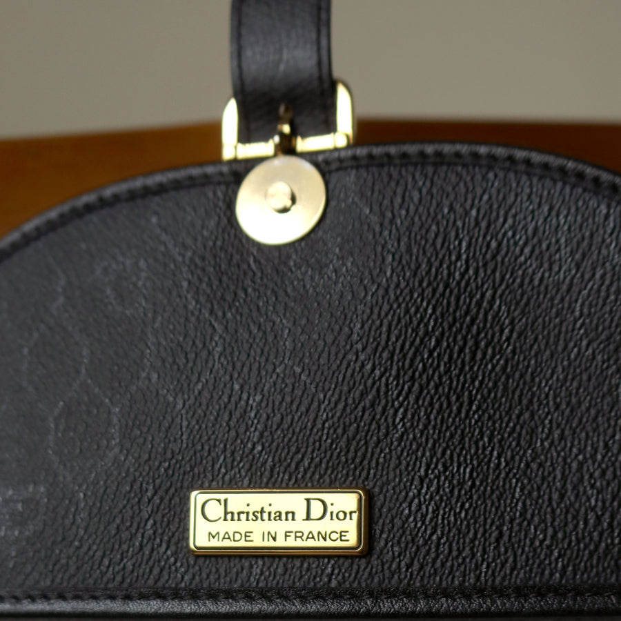 Christian Dior Vintage Black Leather Monogram Flap Shoulder Bag