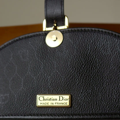 Christian Dior Vintage Black Leather Monogram Flap Shoulder Bag