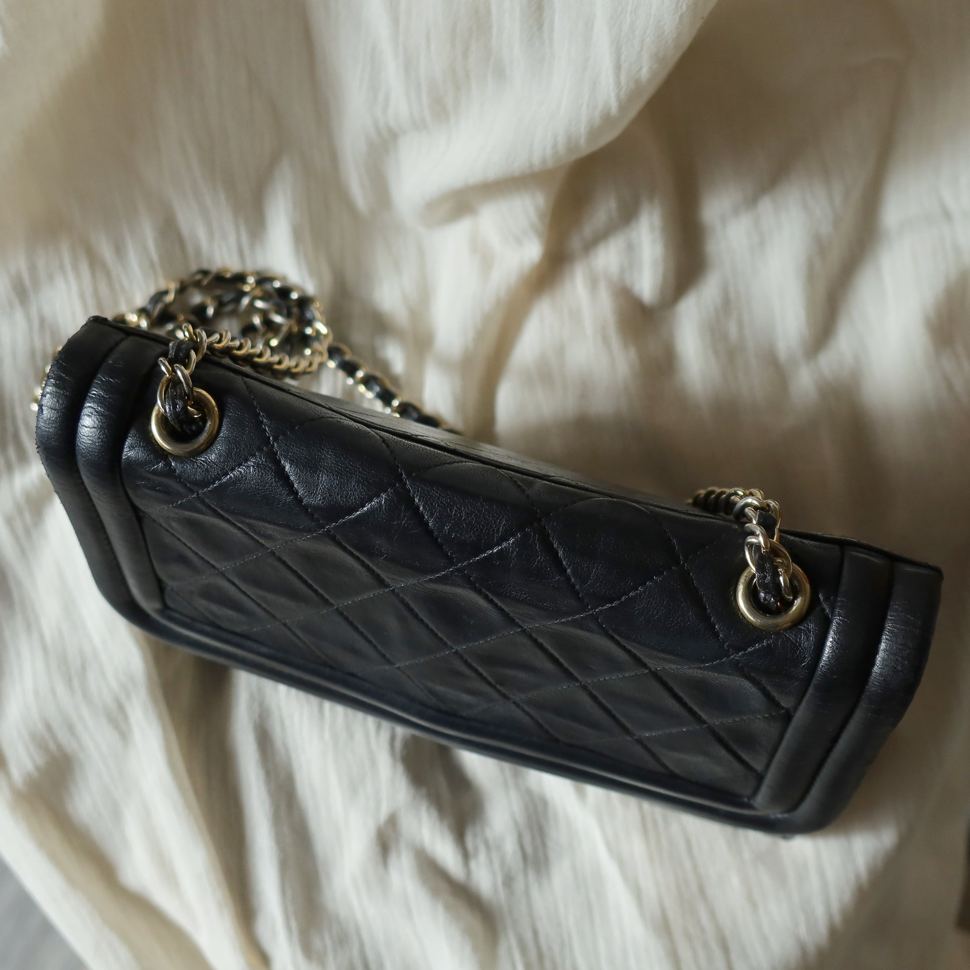 Chanel Vintage Gold Chain Tassel Black Lambskin Flap Bag