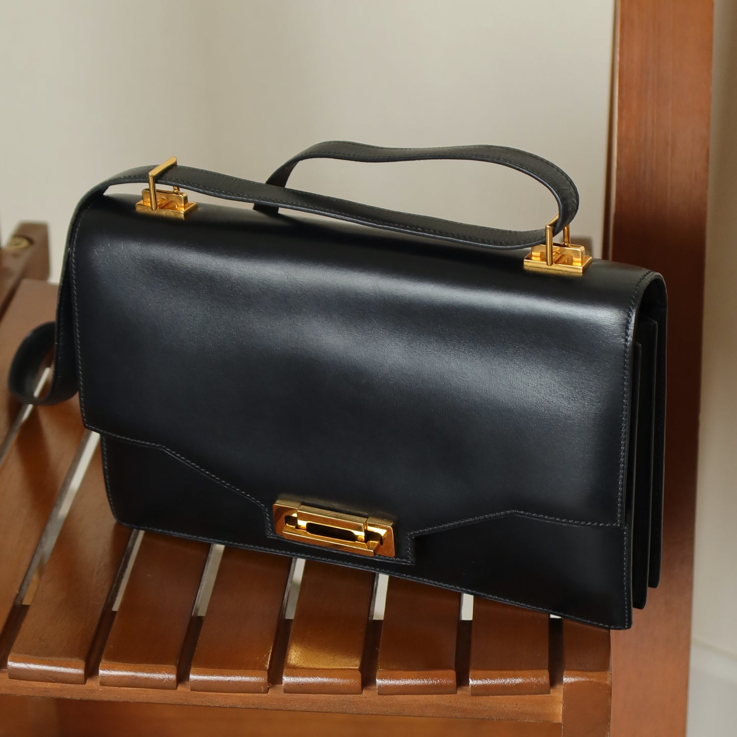 Vintage Hermès 1970s Quito Black Box Calf Leather Bag