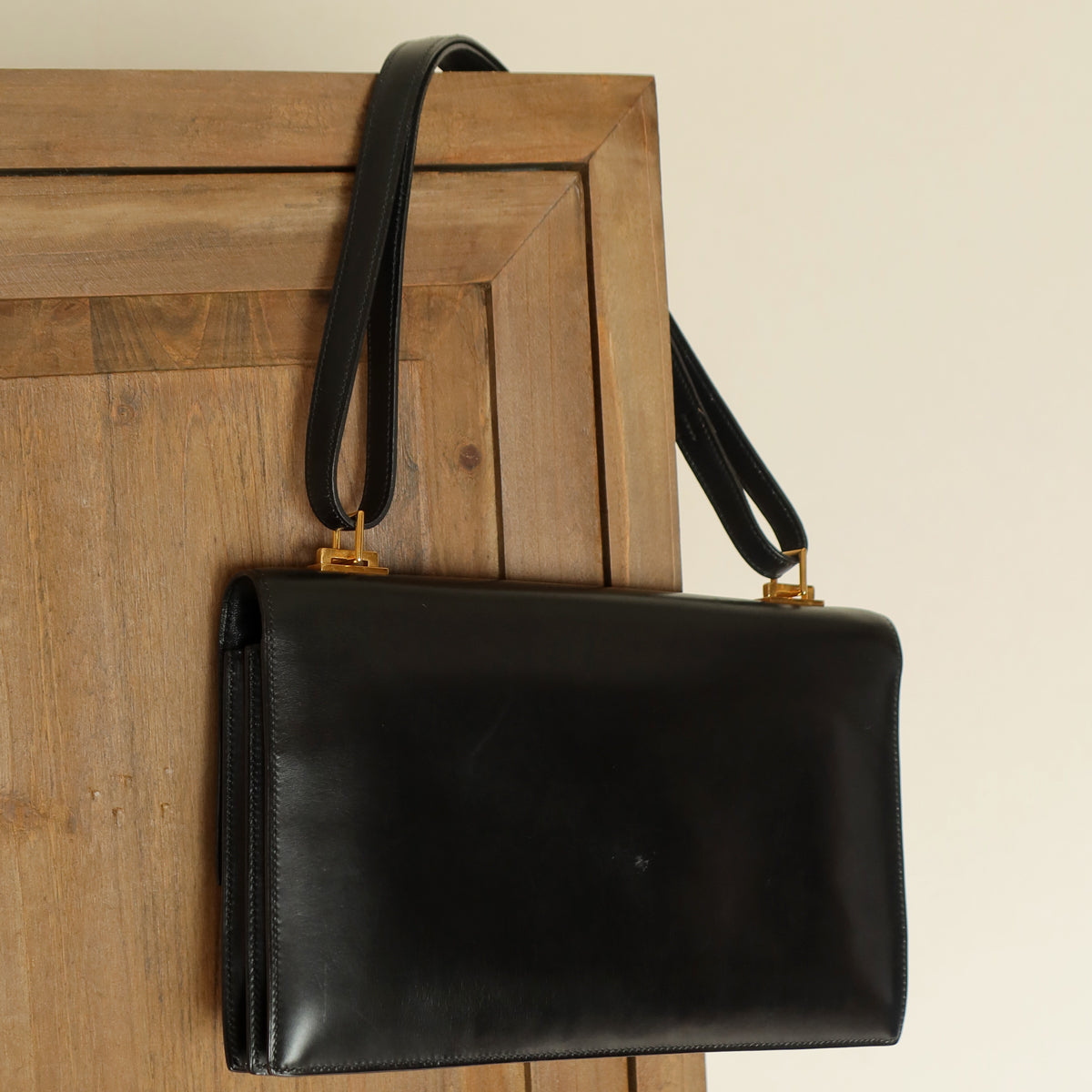 Vintage Hermès 1970s Quito Black Box Calf Leather Bag