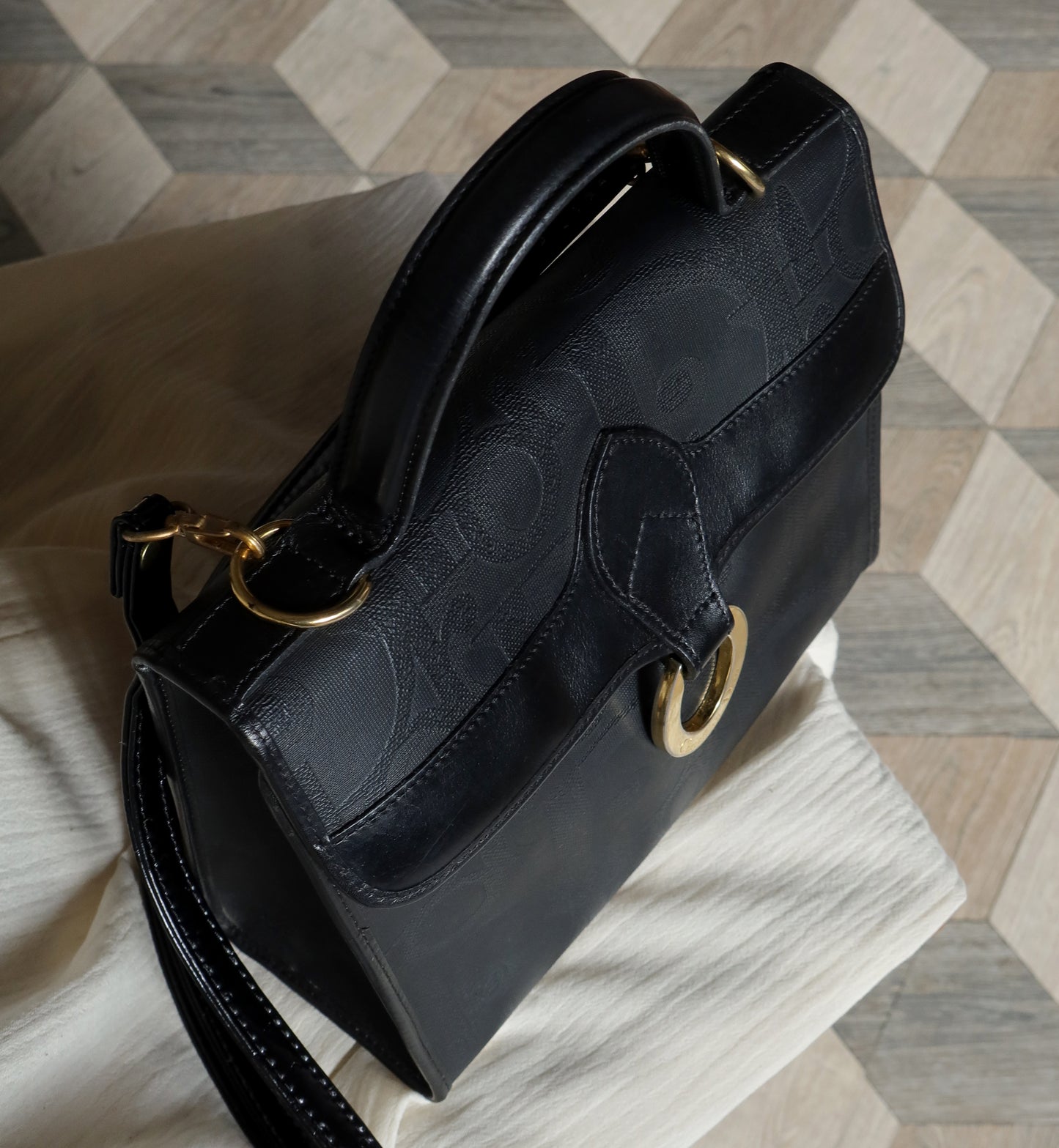 Christian Dior Vintage Black Oblique Trotter Lady Bag