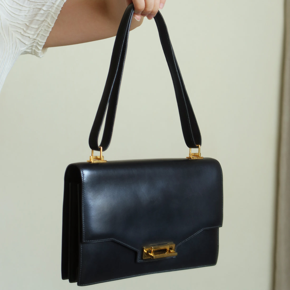 Vintage Hermès 1970s Quito Black Box Calf Leather Bag