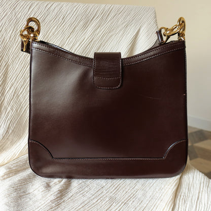 Celine Vintage Dark Brown Gancini Gold Buckle Shoulder Bag