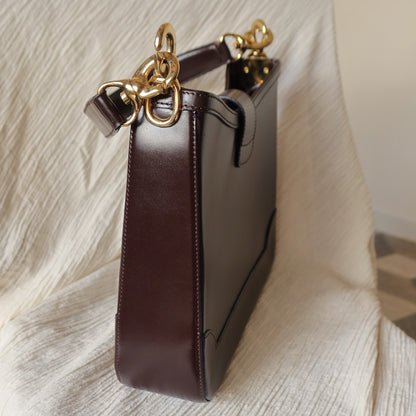 Celine Vintage Dark Brown Gancini Gold Buckle Shoulder Bag