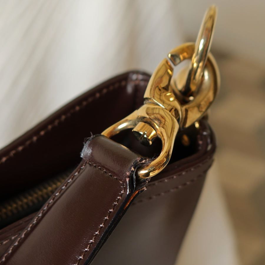 Celine Vintage Dark Brown Gancini Gold Buckle Shoulder Bag