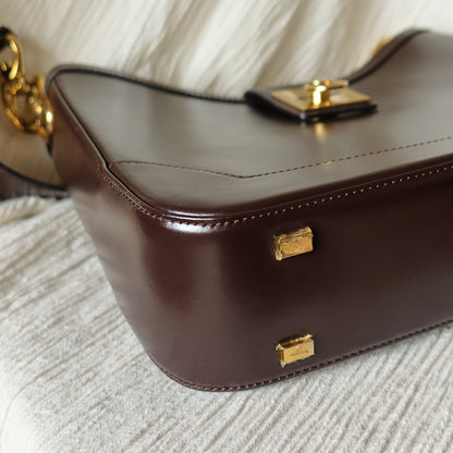 Celine Vintage Dark Brown Gancini Gold Buckle Shoulder Bag