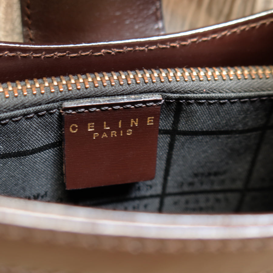 Celine Vintage Dark Brown Gancini Gold Buckle Shoulder Bag