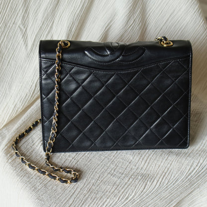 Chanel Vintage Black Lambskin Matelasse Quilted Full Flap Bag