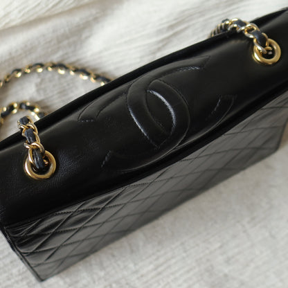 Chanel Vintage Black Lambskin Matelasse Quilted Full Flap Bag