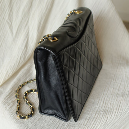 Chanel Vintage Black Lambskin Matelasse Quilted Full Flap Bag