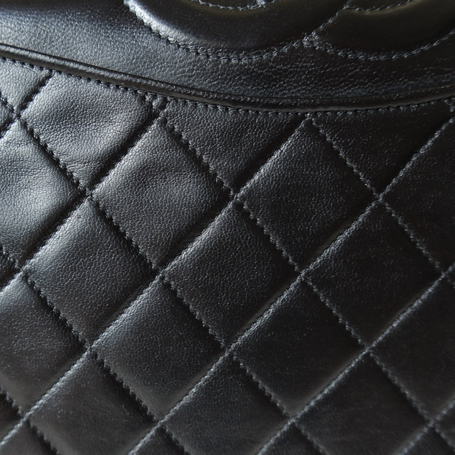 Chanel Vintage Black Lambskin Matelasse Quilted Full Flap Bag