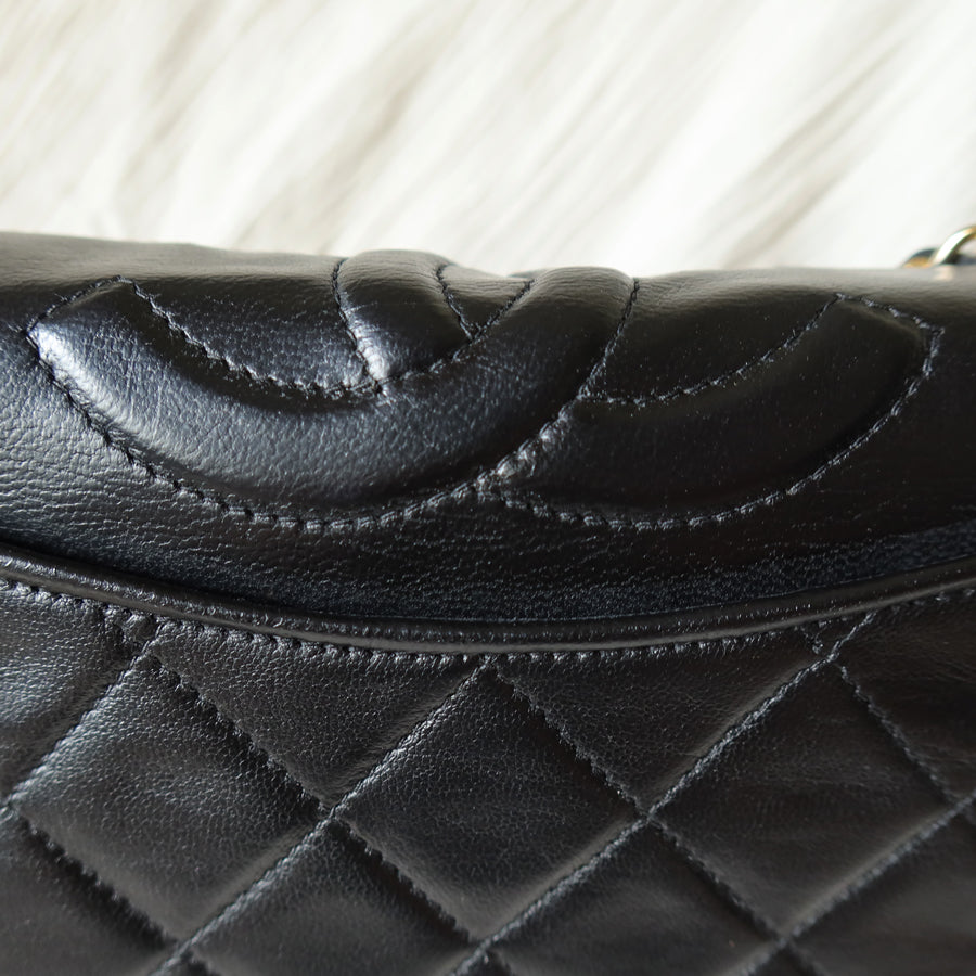 Chanel Vintage Black Lambskin Matelasse Quilted Full Flap Bag