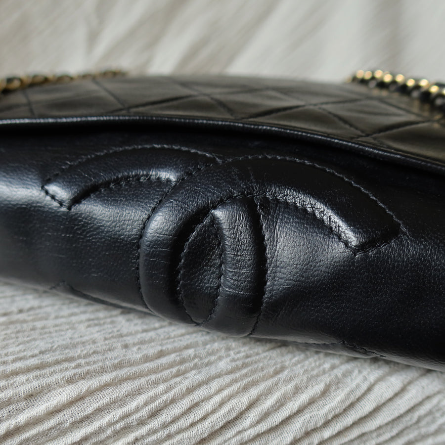 Chanel Vintage Black Lambskin Matelasse Quilted Full Flap Bag