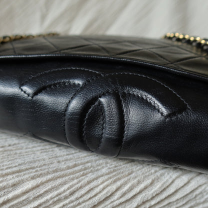 Chanel Vintage Black Lambskin Matelasse Quilted Full Flap Bag