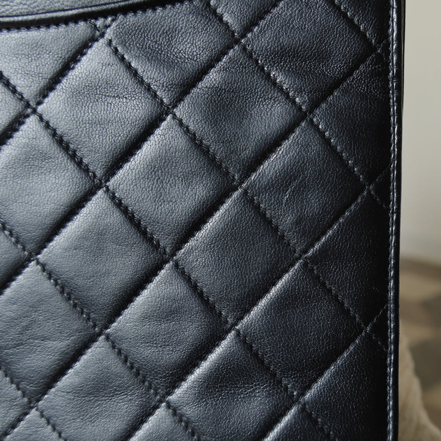 Chanel Vintage Black Lambskin Matelasse Quilted Full Flap Bag