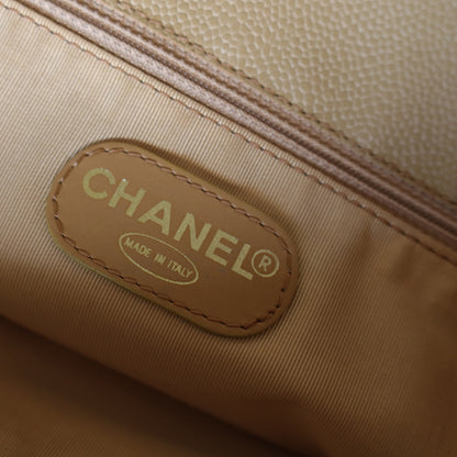 Chanel Vintage Beige Caviar Leather CC Tortoise Top Handle Bag