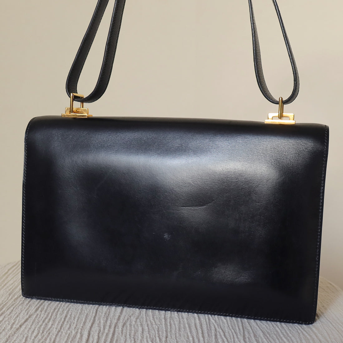 Vintage Hermès 1970s Quito Black Box Calf Leather Bag