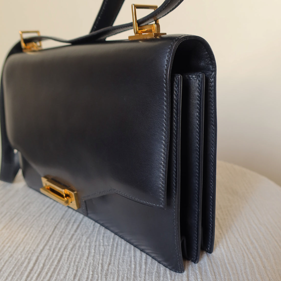 Vintage Hermès 1970s Quito Black Box Calf Leather Bag