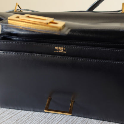 Vintage Hermès 1970s Quito Black Box Calf Leather Bag