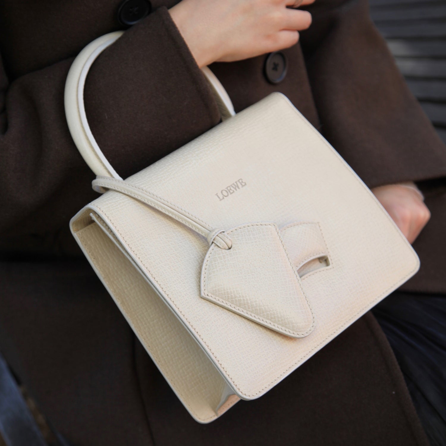 Loewe Vintage Ivory Calfskin Leather Barcelona Bag