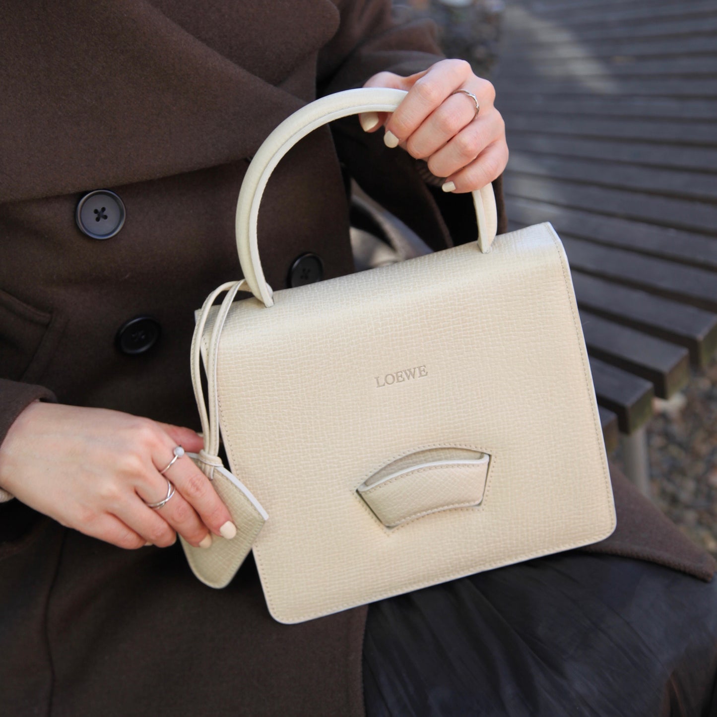 Loewe Vintage Ivory Calfskin Leather Barcelona Bag