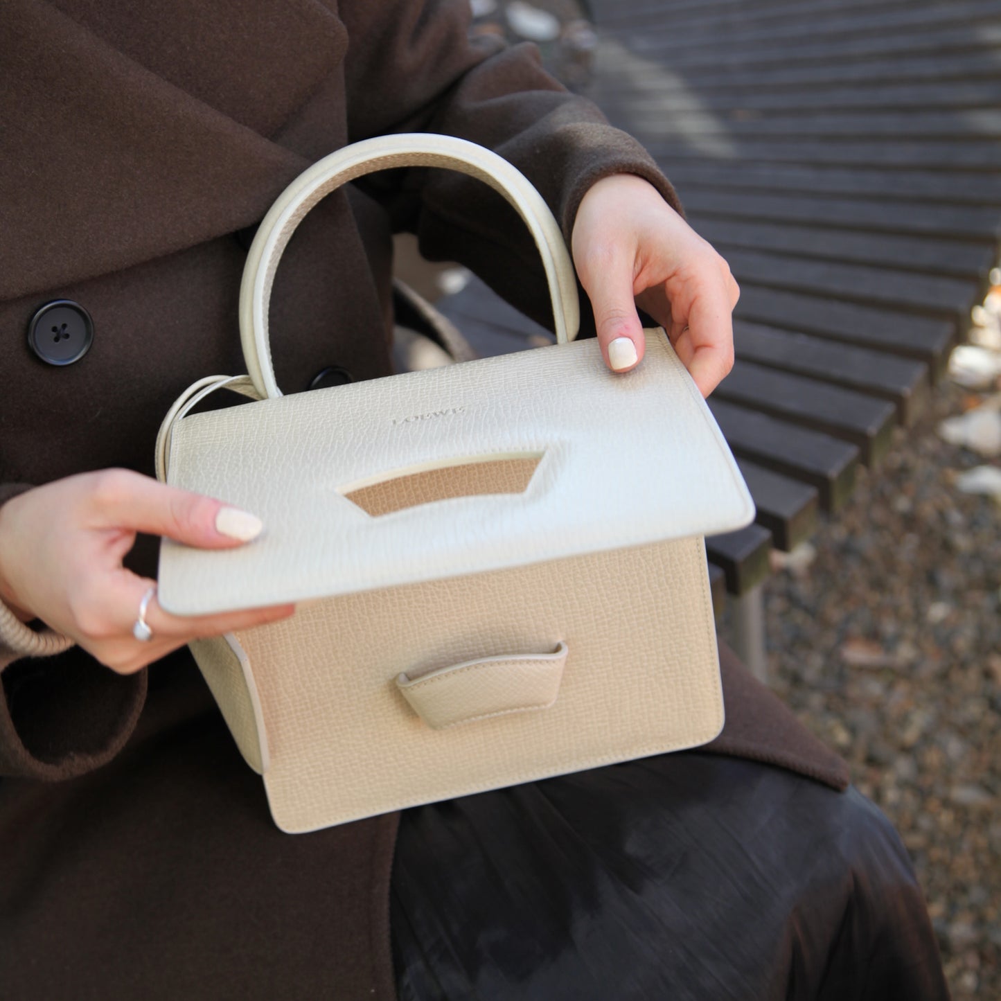 Loewe Vintage Ivory Calfskin Leather Barcelona Bag