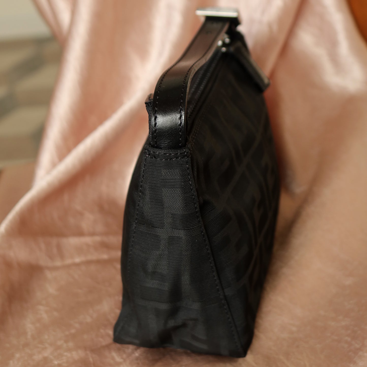 Fendi Vintage Black Zucca Jacquard Mini Pochette Bag