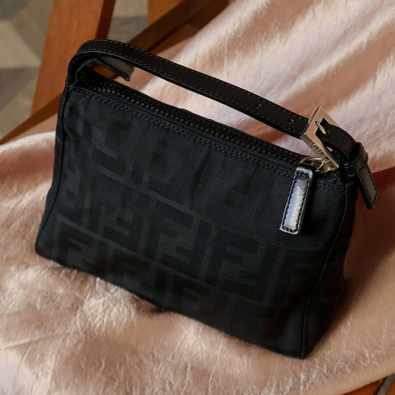 Fendi Vintage Black Zucca Jacquard Mini Pochette Bag