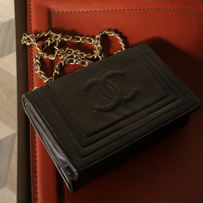 Chanel Vintage Stitched CC mark Black Lambskin Flap Bag