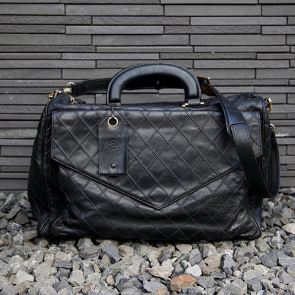 Chanel Rare Vintage Black Matelasse Travel Duffle Weekend Bag