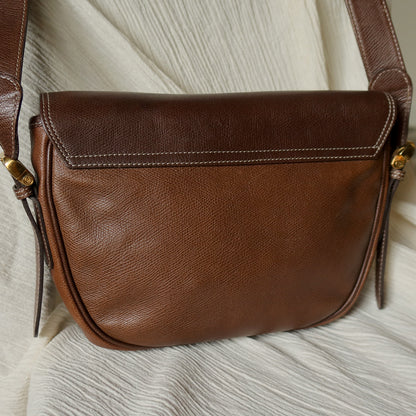 Loewe Vintage Dual Brown Leather Anagram Crossbody Flap Bag