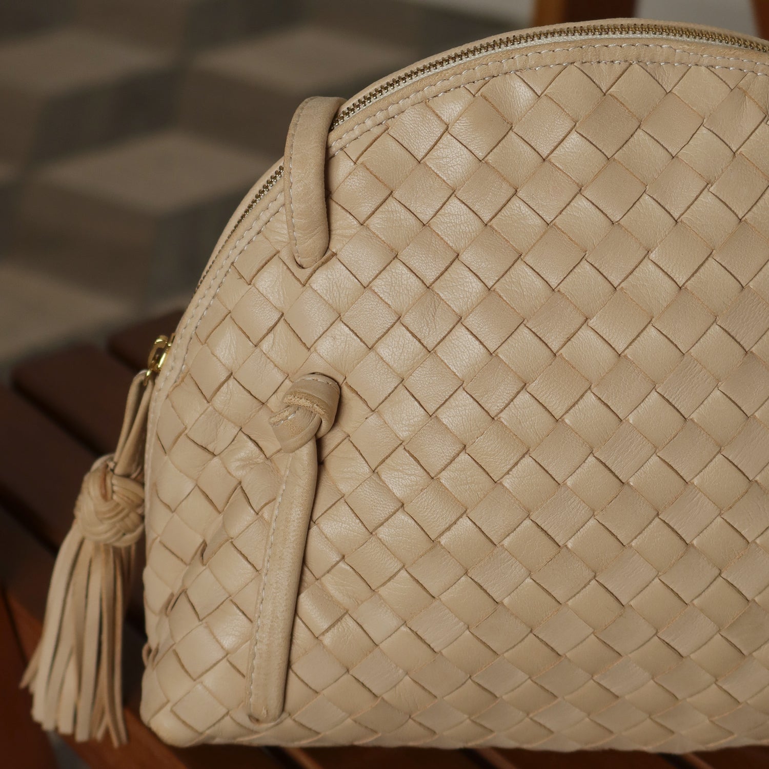 Bottega Veneta Vintage Ivory Intrecciato Leather 2way Pouch Bag