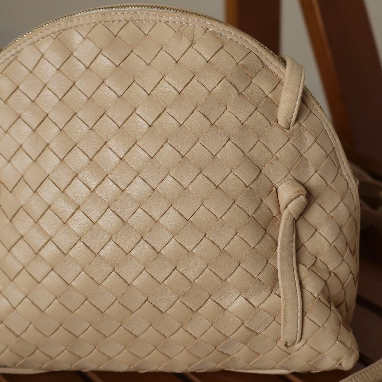 Bottega Veneta Vintage Ivory Intrecciato Leather 2way Pouch Bag