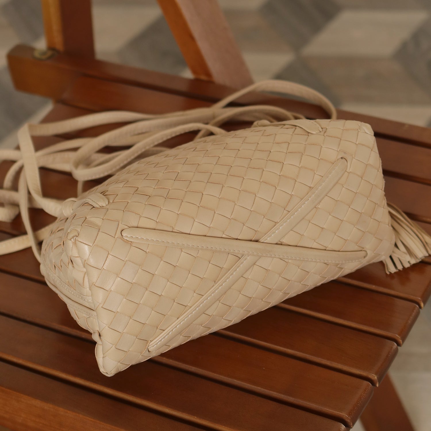 Bottega Veneta Vintage Ivory Intrecciato Leather 2way Pouch Bag