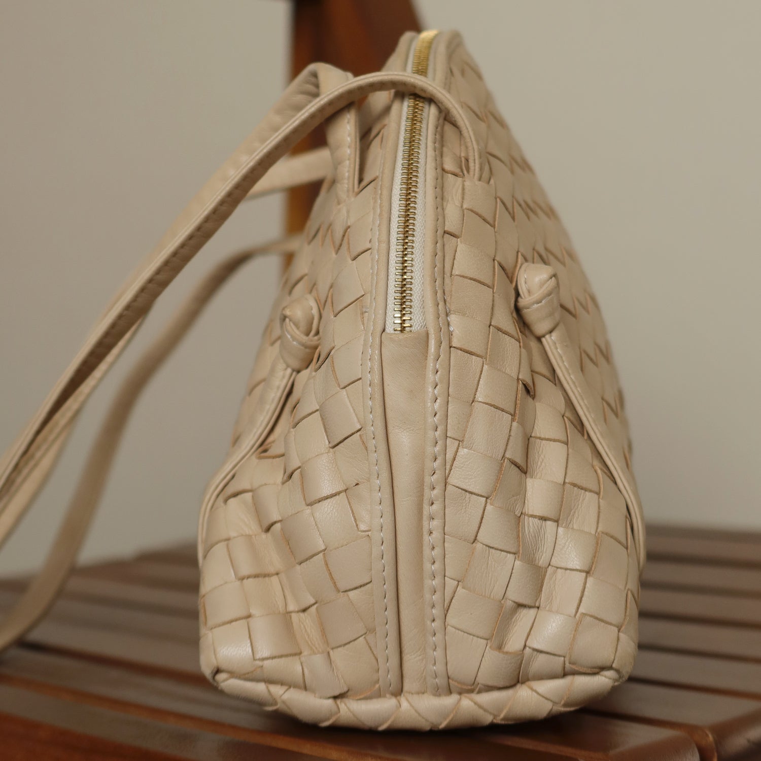 Bottega Veneta Vintage Ivory Intrecciato Leather 2way Pouch Bag