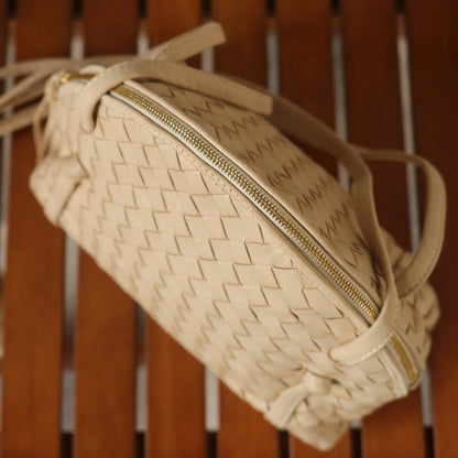 Bottega Veneta Vintage Ivory Intrecciato Leather 2way Pouch Bag