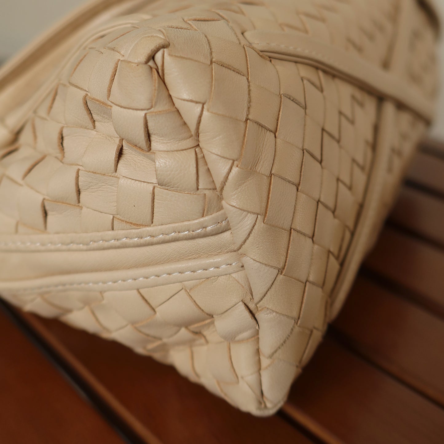 Bottega Veneta Vintage Ivory Intrecciato Leather 2way Bag