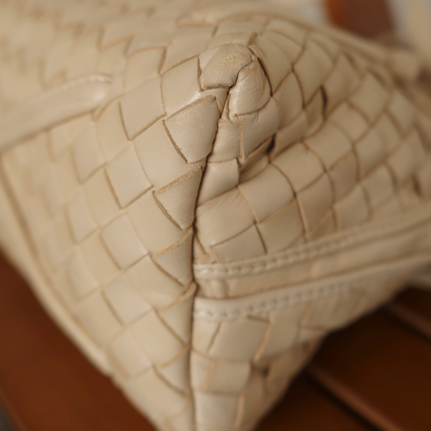 Bottega Veneta Vintage Ivory Intrecciato Leather 2way Bag