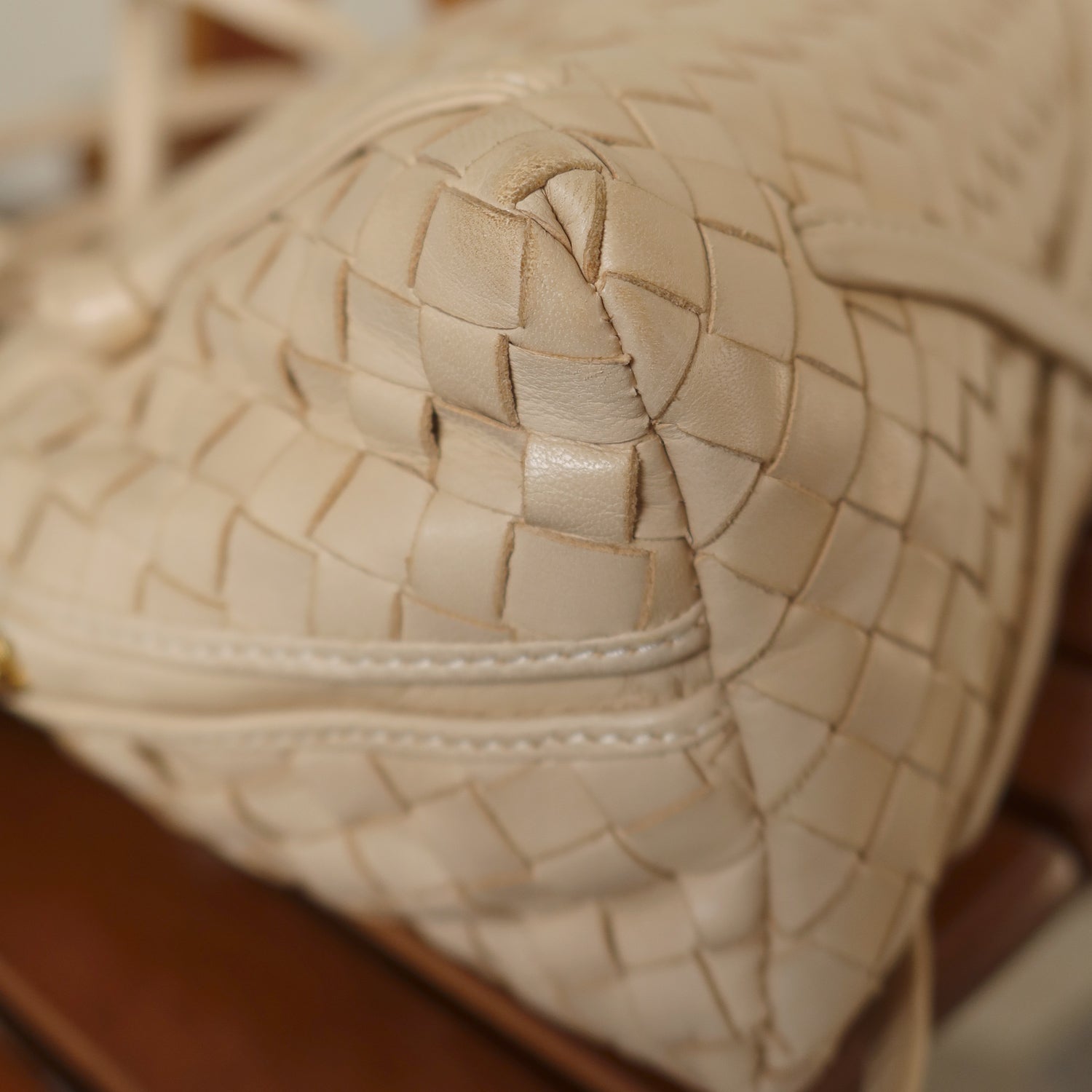 Bottega Veneta Vintage Ivory Intrecciato Leather 2way Bag