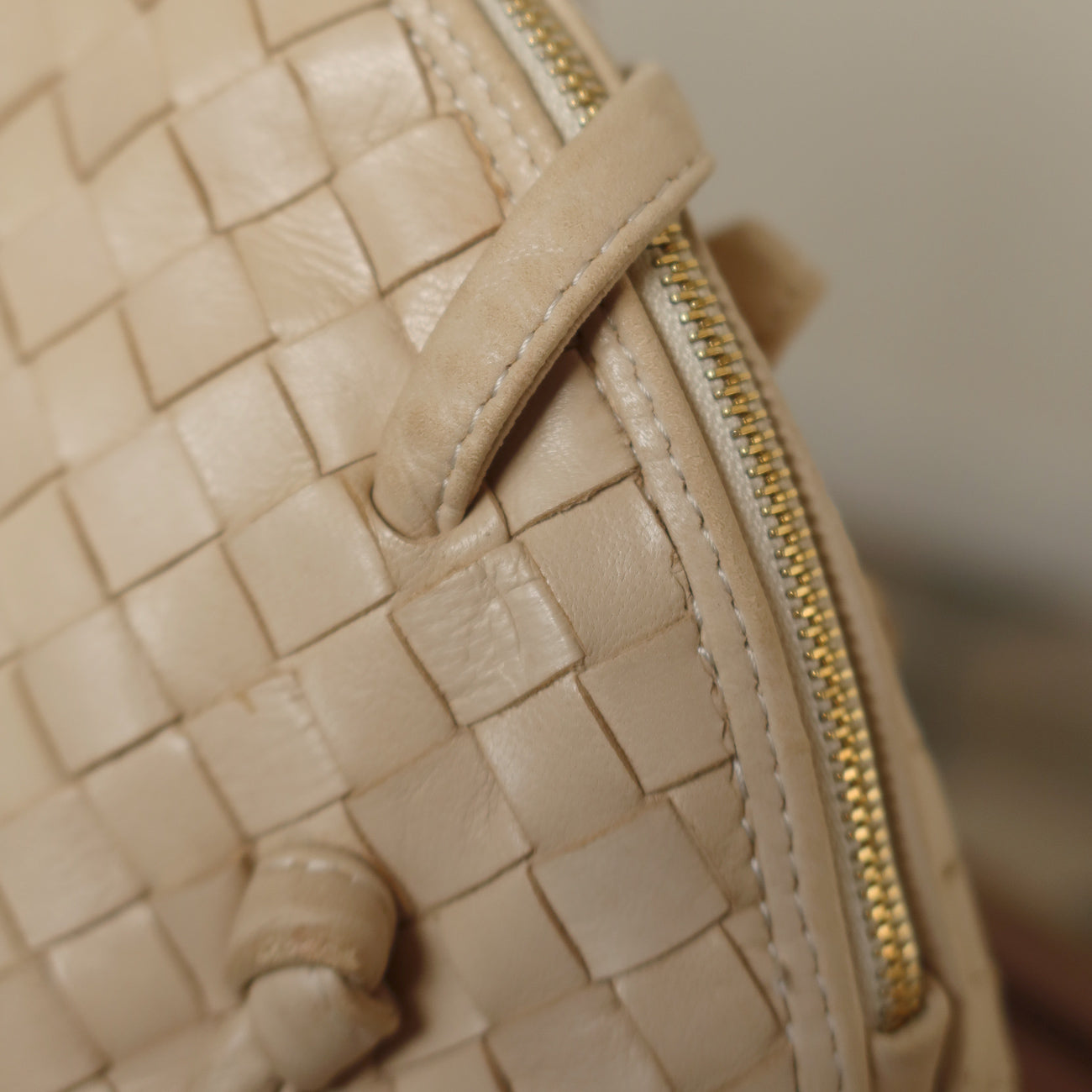 Bottega Veneta Vintage Ivory Intrecciato Leather 2way Bag