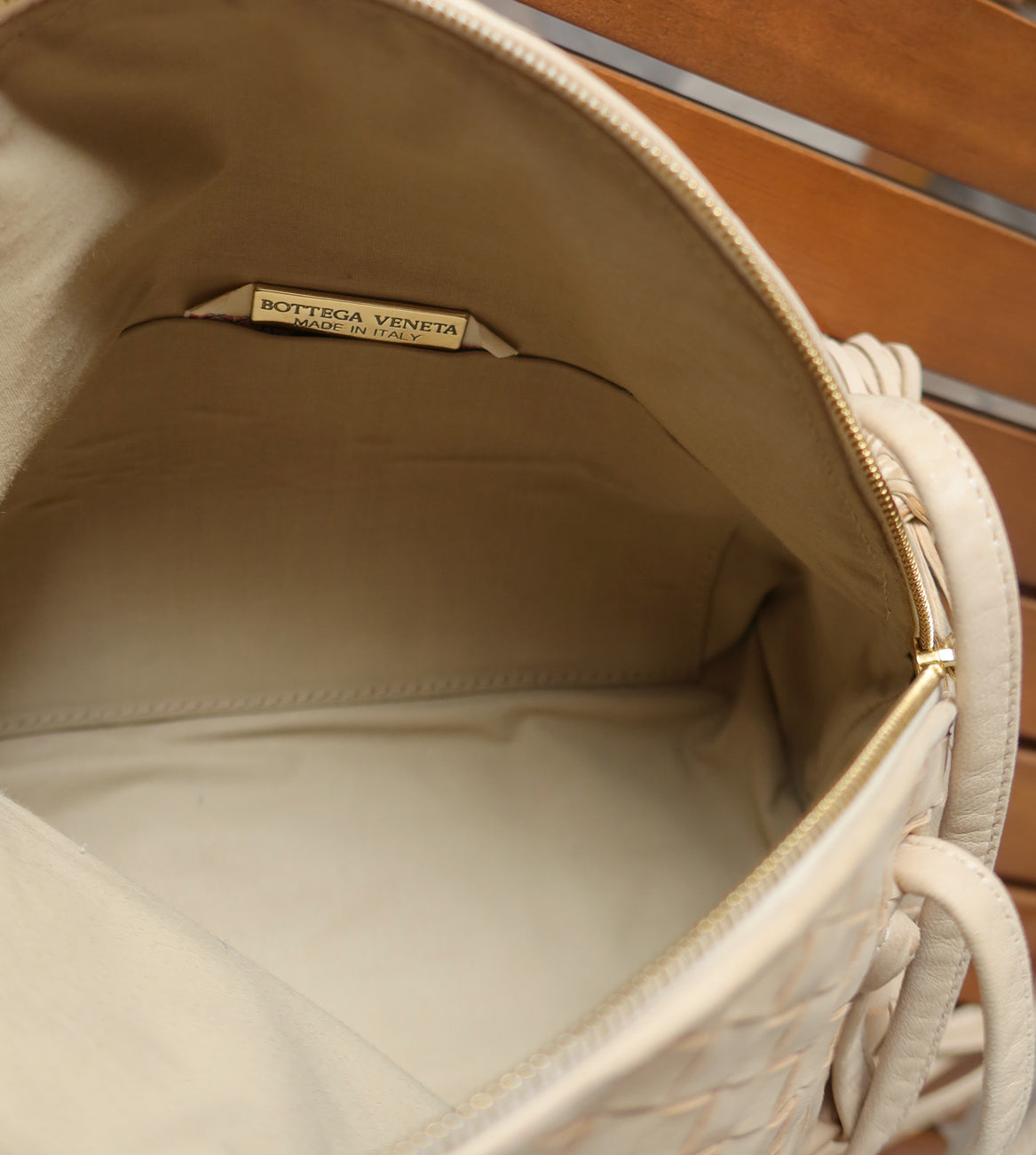 Bottega Veneta Vintage Ivory Intrecciato Leather 2way Pouch Bag