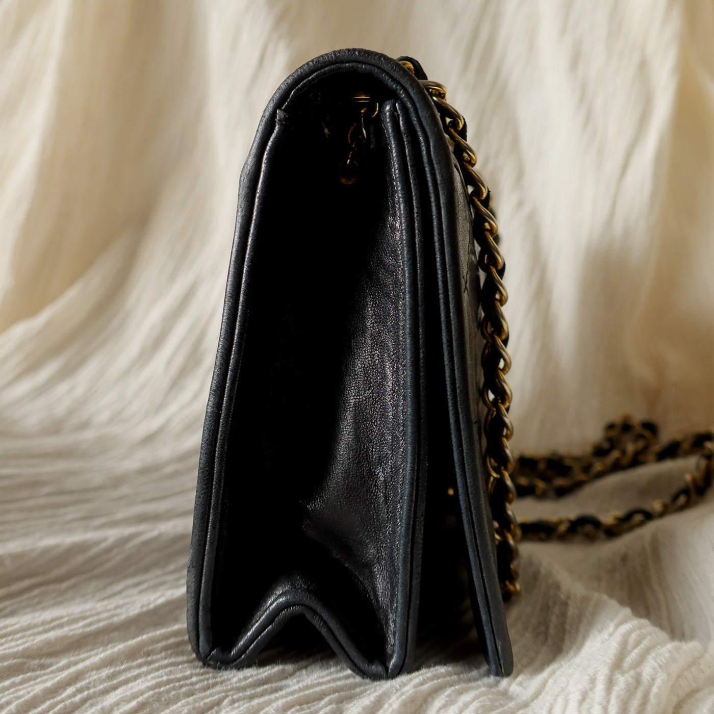Chanel Vintage Black Lambskin Matelasse Dual Pocket Flap Bag
