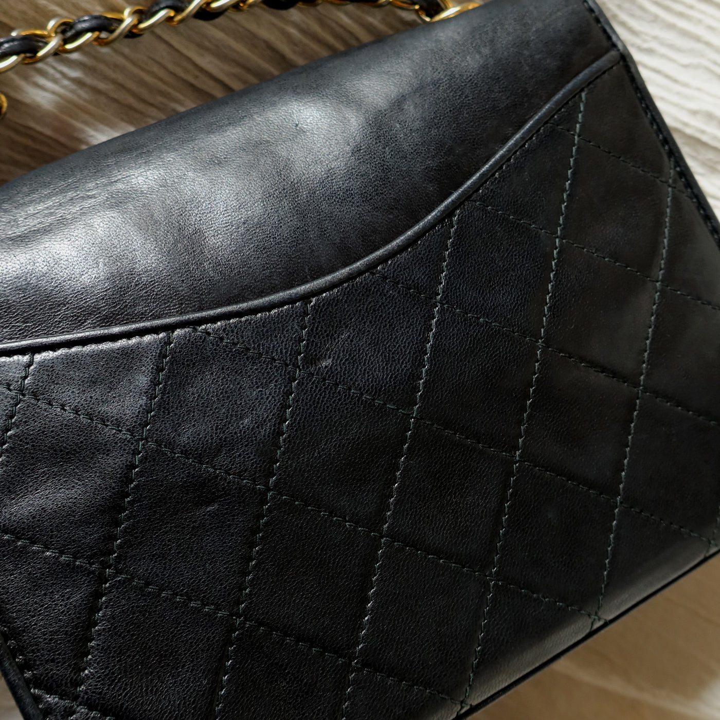 Chanel Vintage Black Lambskin Matelasse Dual Pocket Flap Bag