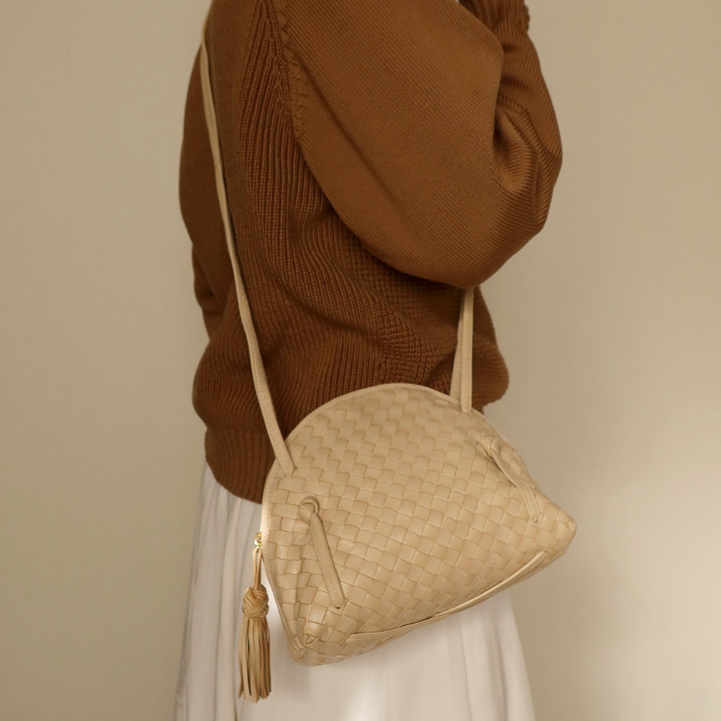 Bottega Veneta Vintage Ivory Intrecciato Leather 2way Pouch Bag