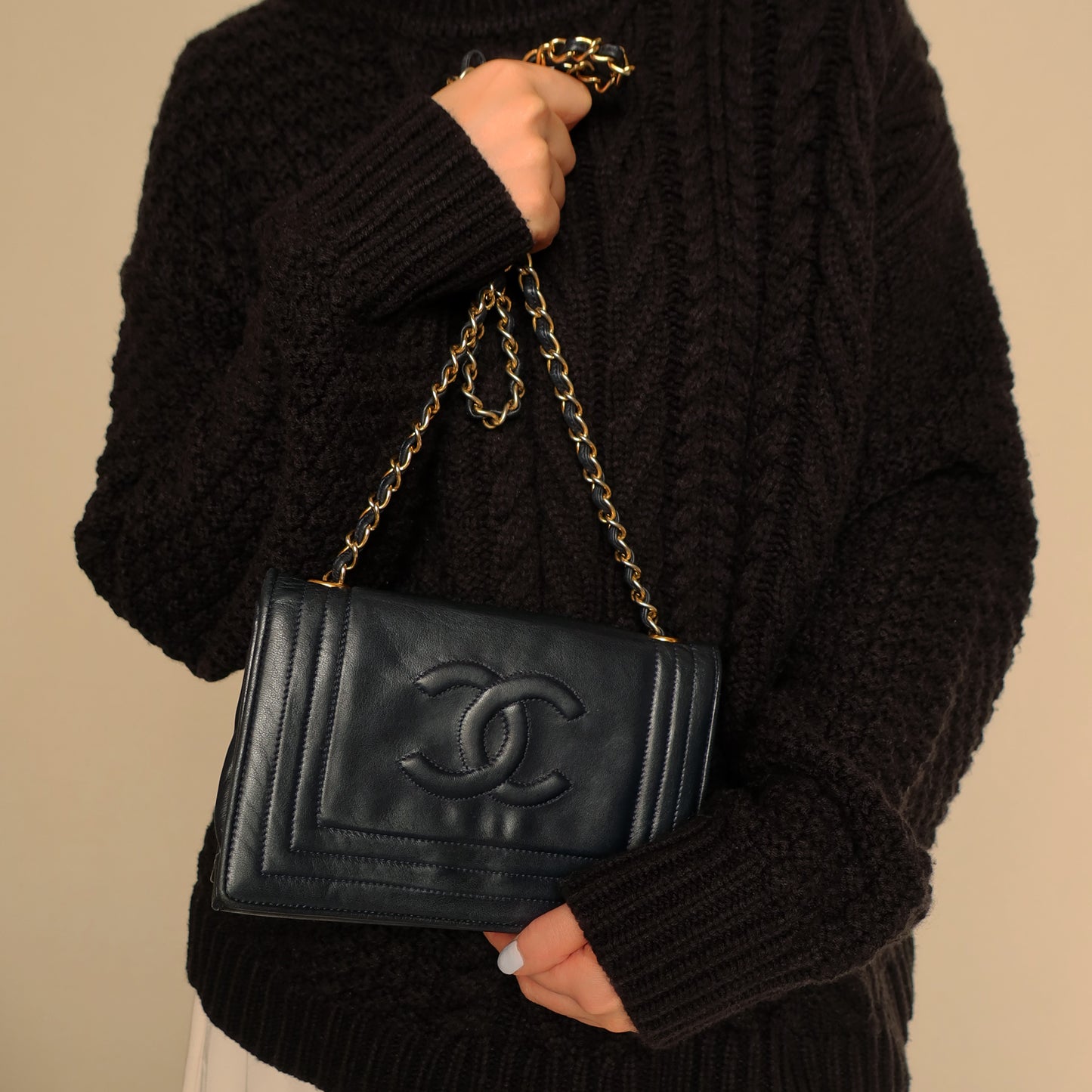 Chanel Vintage Dark Navy Lambskin CC Timeless Classic Flap Bag