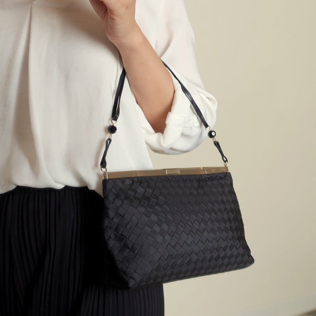 Bottega Veneta Vintage Black Intrecciato Pochette 2way Bag