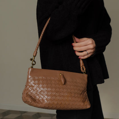 Bottega Veneta Vintage Brown Intrecciato Woven Pochette Shoulder Bag