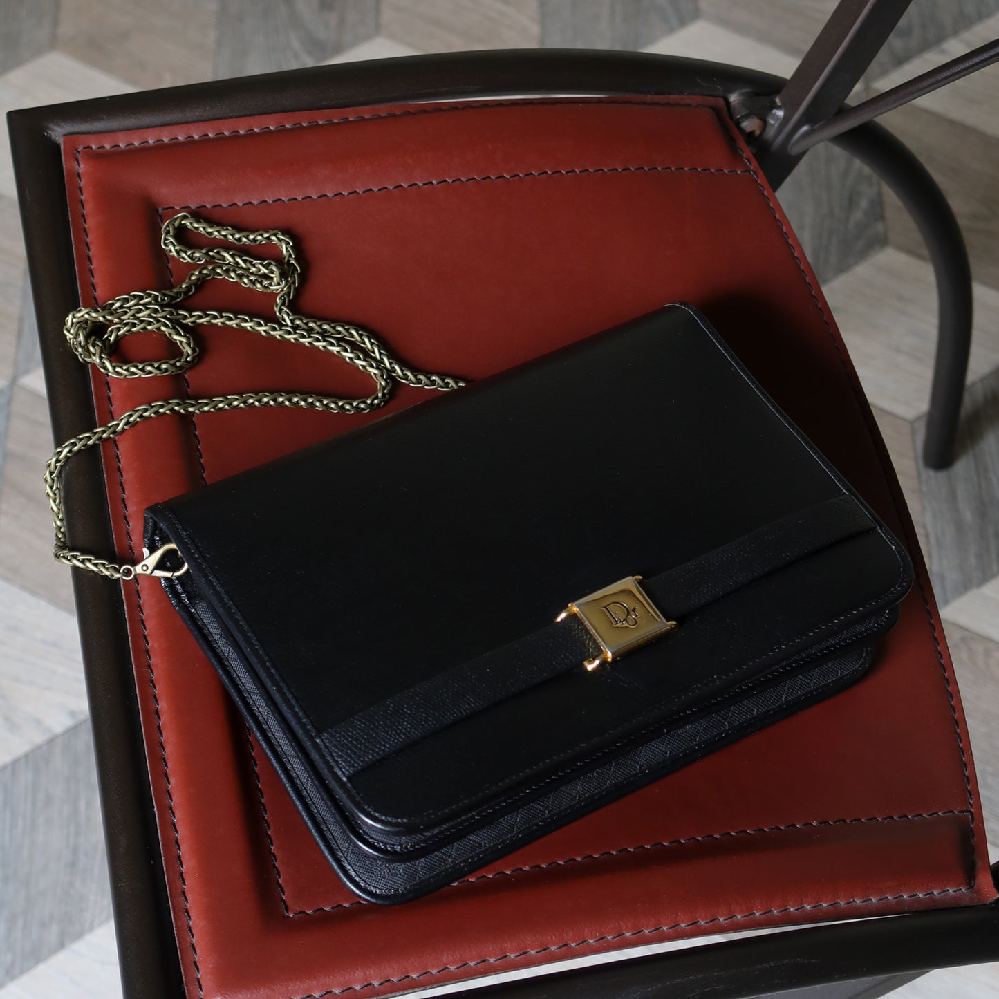 Christian Dior Vintage Black Oblique Honeycomb 2way Bag