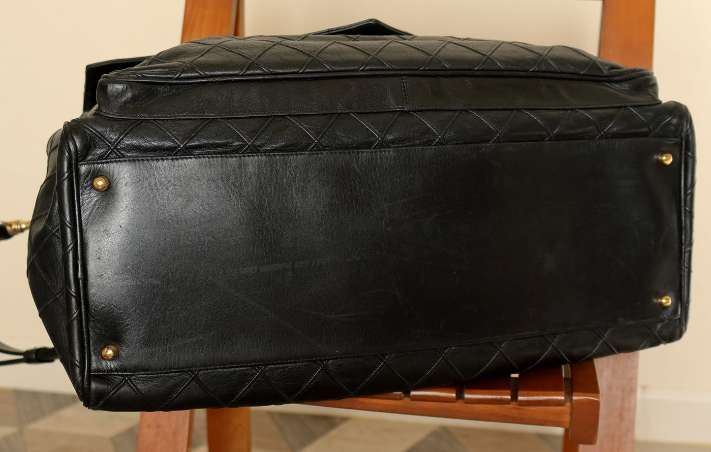 Chanel Rare Vintage Black Matelasse Travel Duffle Weekend Bag